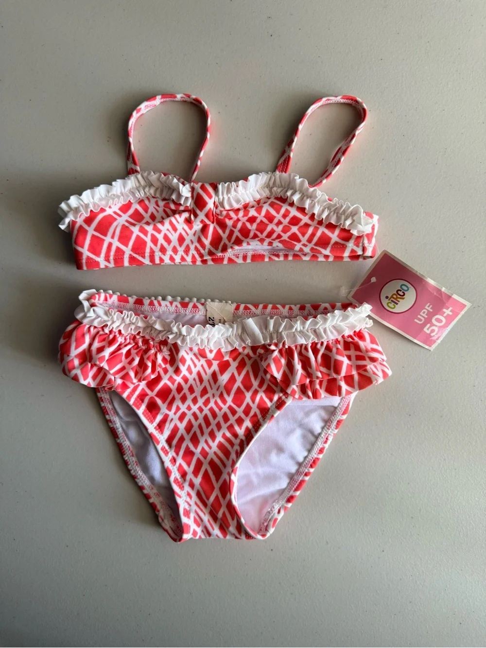 Circo Girls Two-Piece Ruffle Bikini Set - Coral/White.   Size 2 T